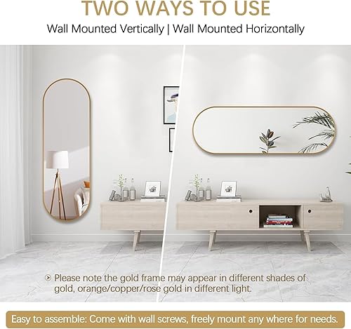 Miniatura 5 de Niccy Espejos ovalados de longitud completa de 65 x 22 pulgadas, espejo largo de pared con marco de aluminio, espejos de cuerpo grande para sala de