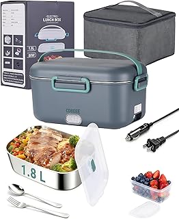Extal-Large Electric Lunch Box Food Heater - 80W Fast Heating, 1.8L Heated Lunch Box Leak-Proof 304 Stainless Steel Portable Food Warmer, 3-in-1 (12V/24V Car/Truck & 110V Home), Ideal for Work/Travel