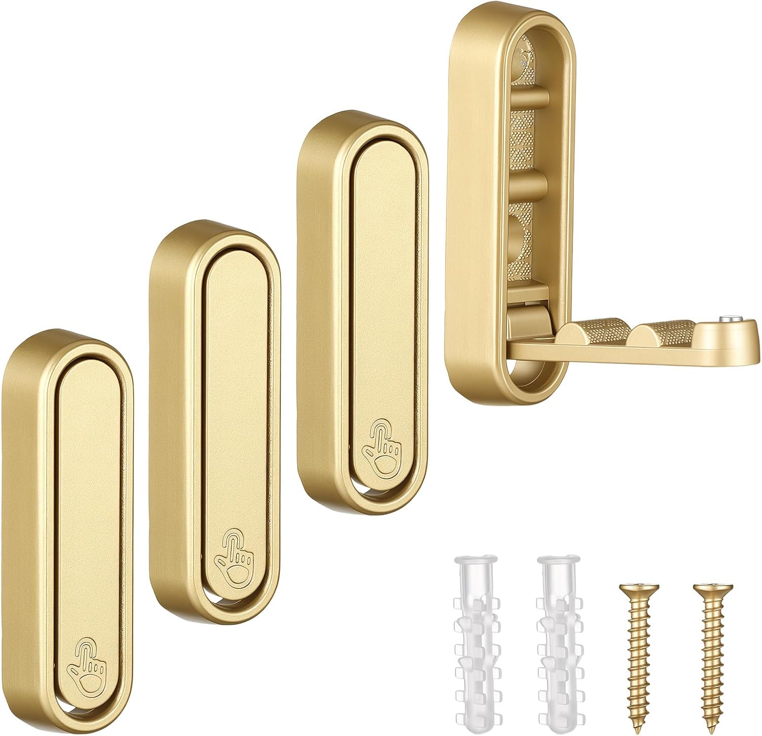 Gold Folding Coat Hooks 4 Pack - Heavy Duty Zinc Alloy Drop Down Wall Hooks, Retractable Hidden Clothes Hanger for Towel, Hat, Entryway, Bathroom, Closet