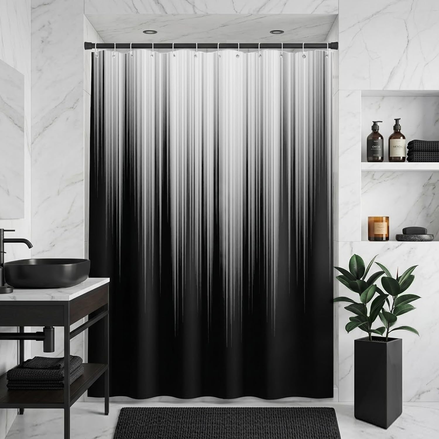 AAtter Black and White Shower Curtain, Gothic Ombre, 60x72 Inch, 12 Hooks