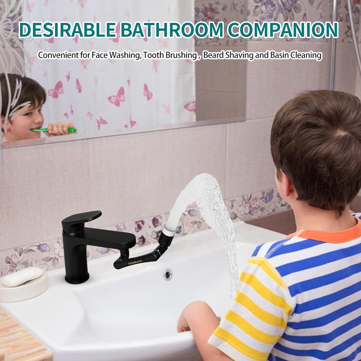 1440° Rotating Faucet Extender, Brass Multifunctional 1080°+ 360° Swivel Extension Robotic Arm Sink Aerator for Kitchen/Bathroom, 2 Water Outlet Modes, Black
