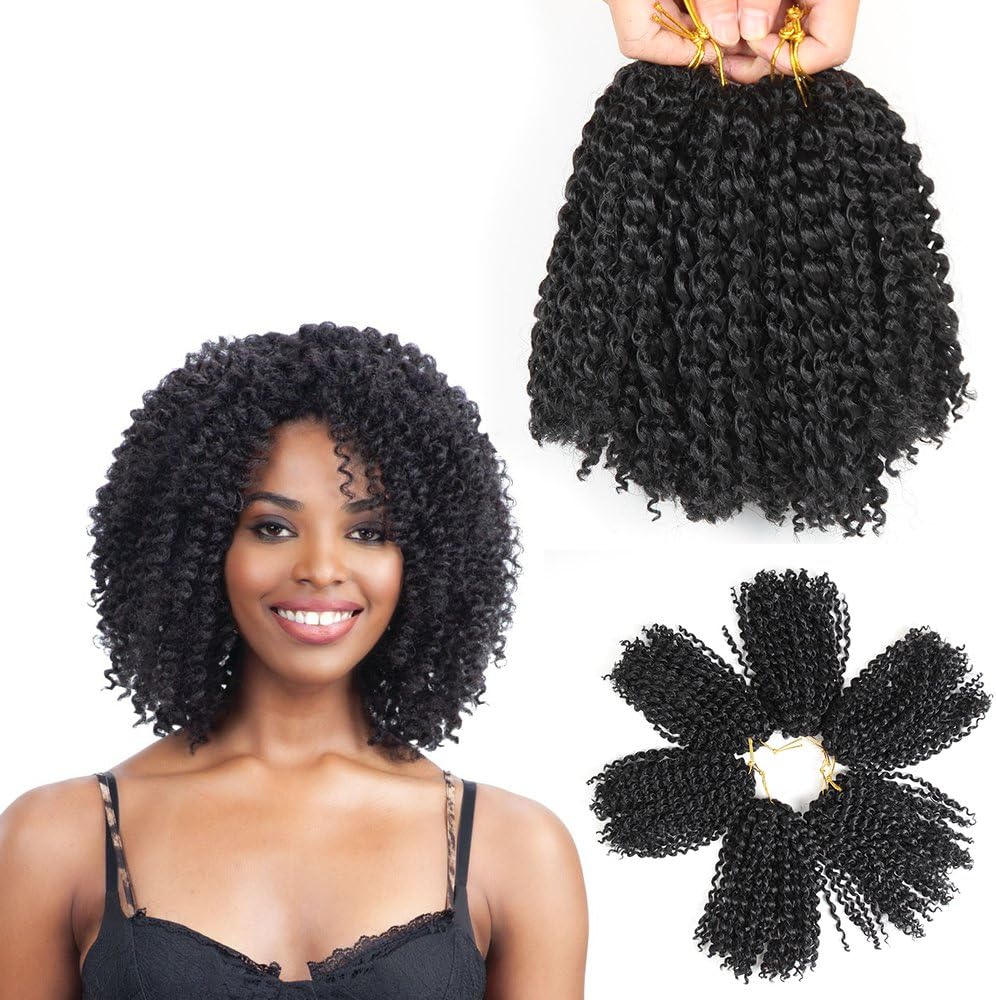 Alicequeenhair (1B ) - 20cm Short Marlybob Crochet Hair 6 Bundles/Lot Kinky Curly Crochet Braids Ombre Braiding Hair Synthetic Hair Extension (1B )