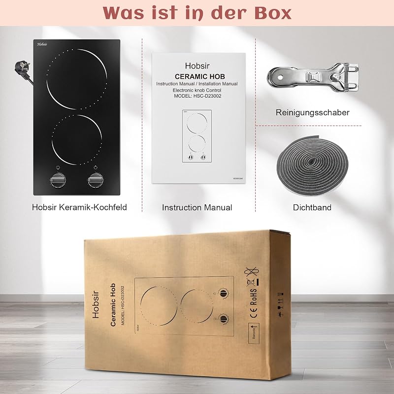 Hobsir 2 zónás üvegkerámia főzőlap 3000W infravörös fűtéssel, mobil vagy beépíthető