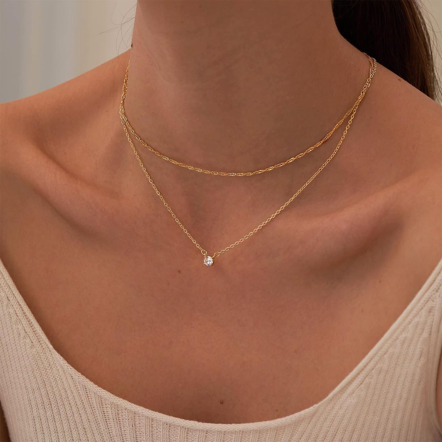 Necklace for Women Cubic Zirconia 14K Layered Gold Plated Fashion Jewelry Set Cute Dainty Pendant Necklace Stack Chokers Christmas Gifts - Image 2