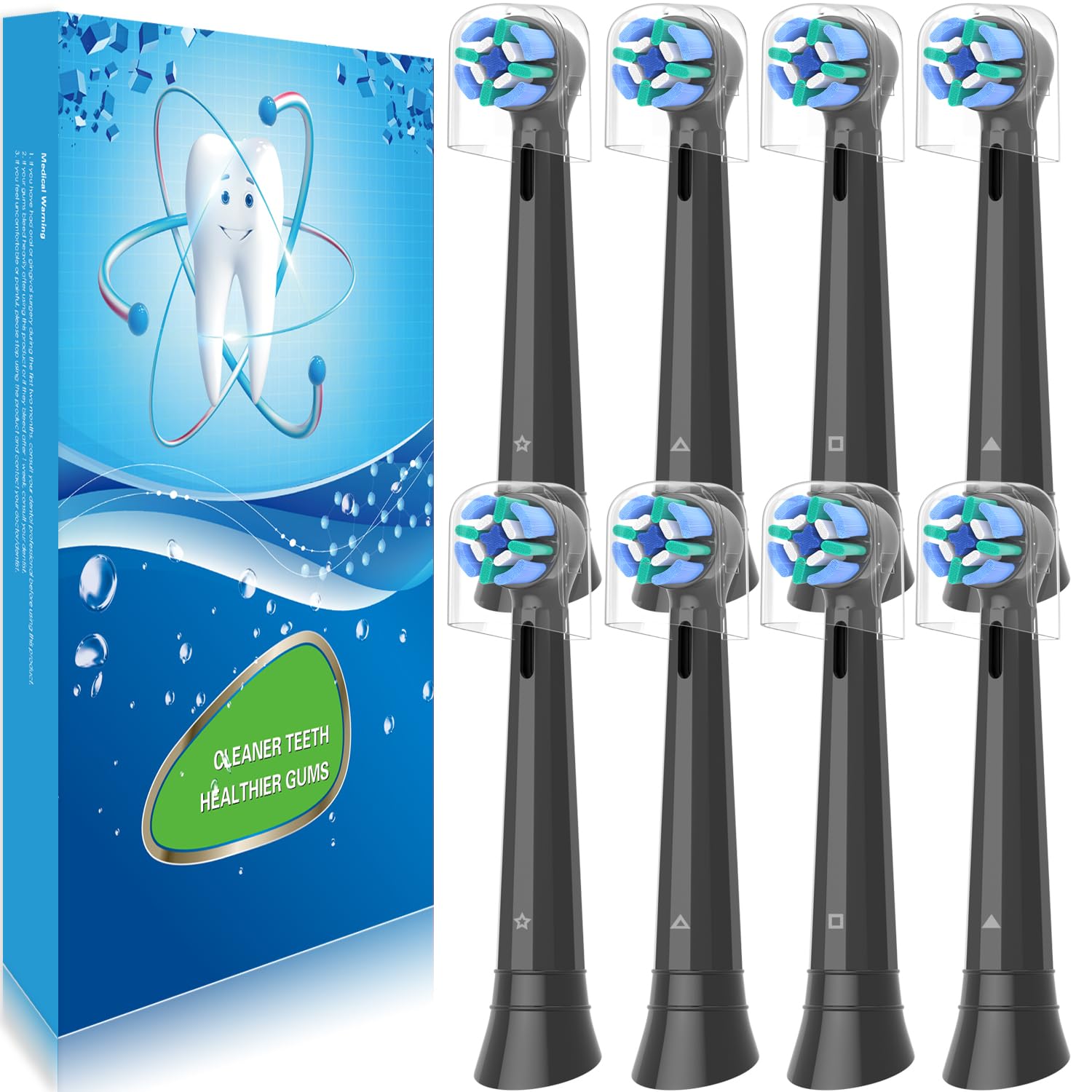 8 Pack Replacement Toothbrush Heads Compatible with Oral B iO, Brush Heads for Oral-B iO 2/3/4/5/6/7/8/9/10/7G Series, with Covers, Black