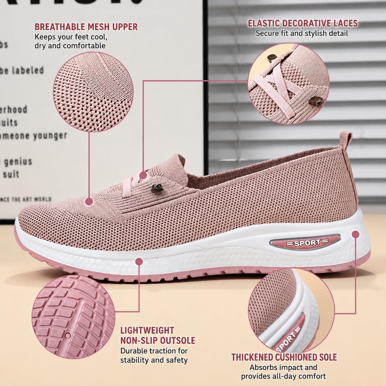 Women Trainers Without Laces - Orthopaedic Shoes Comfortable Breathable Mesh Sneakers Lightweight Casual Mesh Breathable Slip On Tennis Walking Shoes