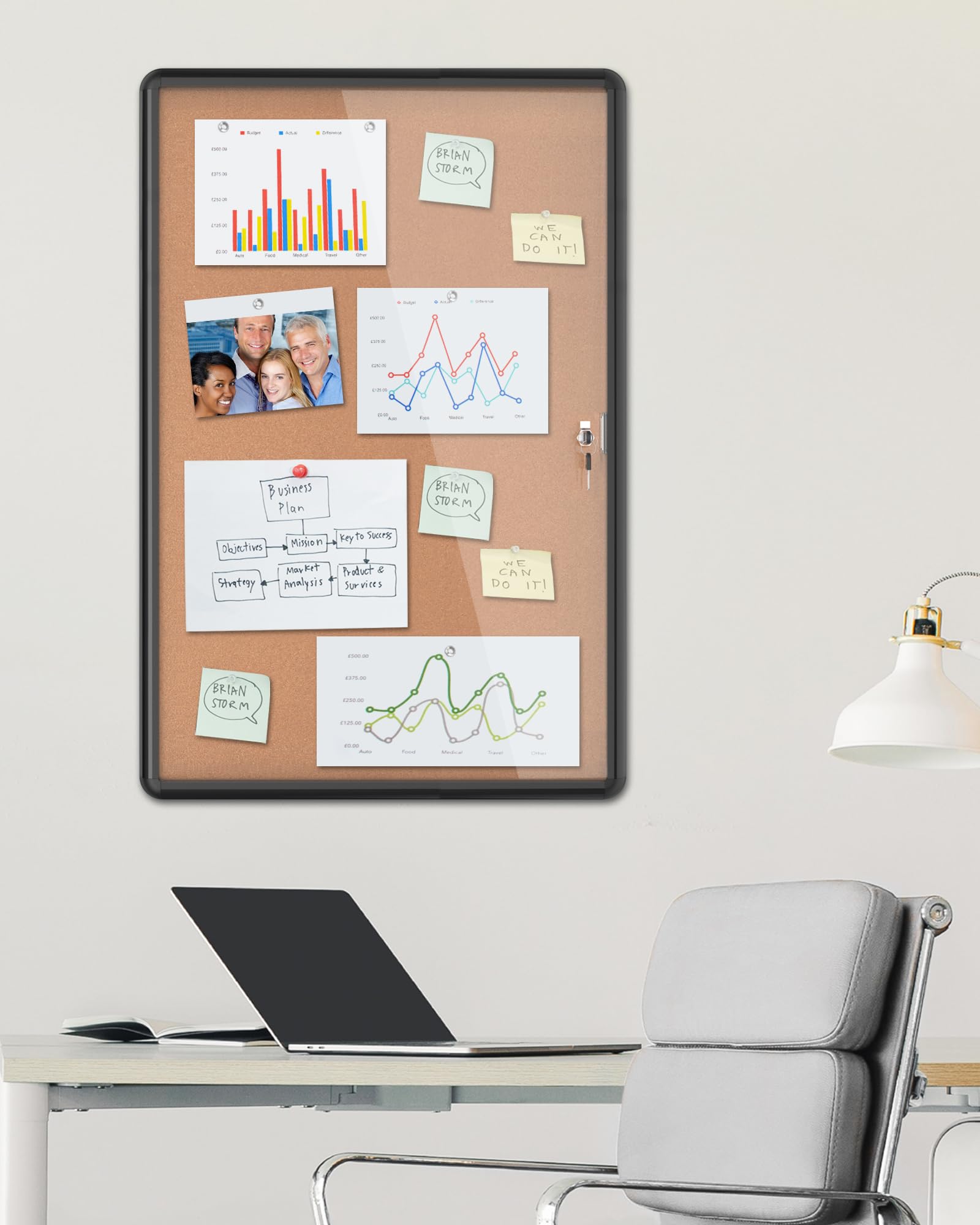 Mifuro Zamknięta tablica ogłoszeń 91 cm x 61 cm, zamykana, odporna na warunki atmosferyczne, aluminiowa tablica ogłoszeń z korka do szkoły i biura, czarna ramka z korkiem