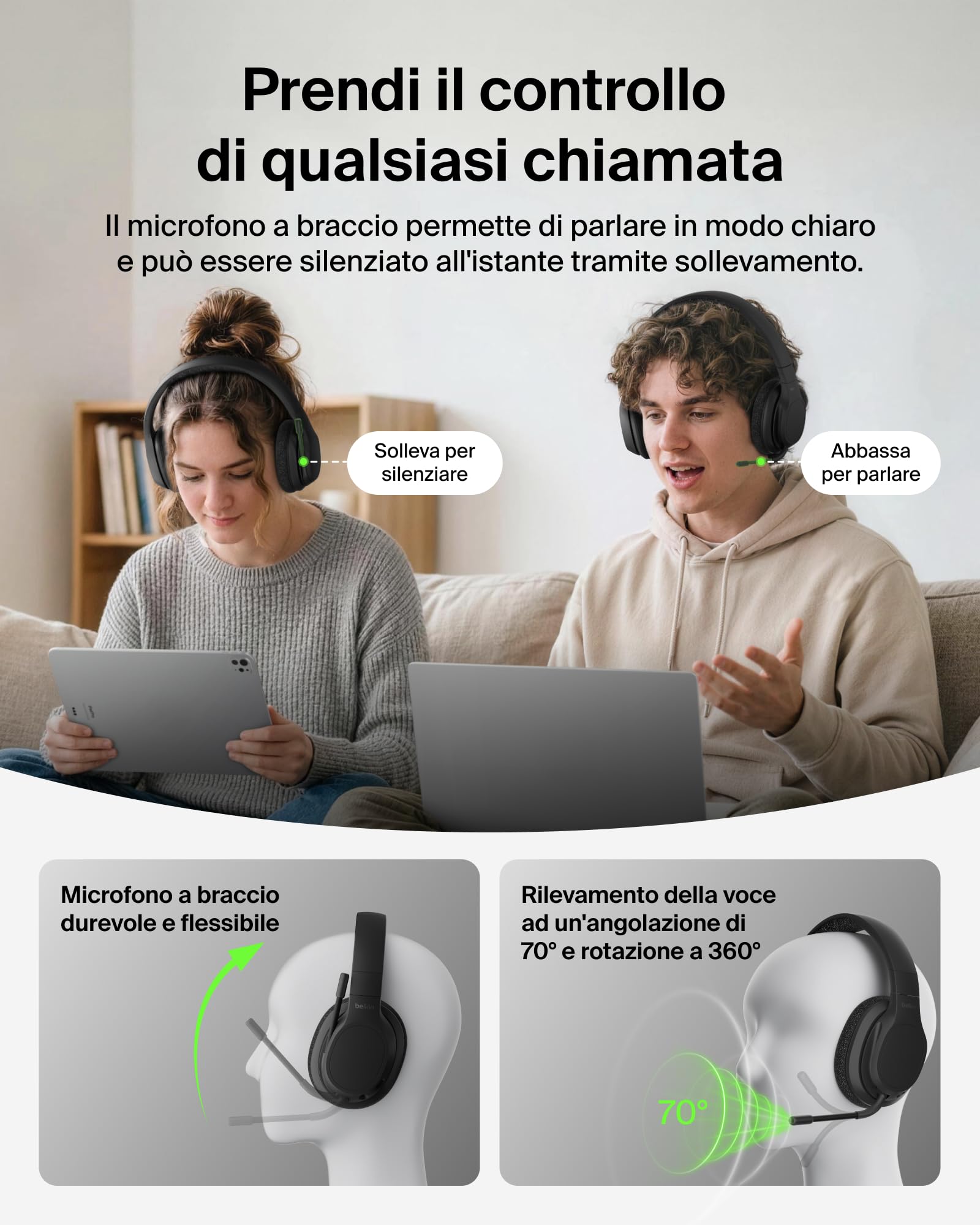 Belkin SoundForm Adapt Cuffie Bluetooth Over-Ear con Microfono – Nero — immagine 12 di 16