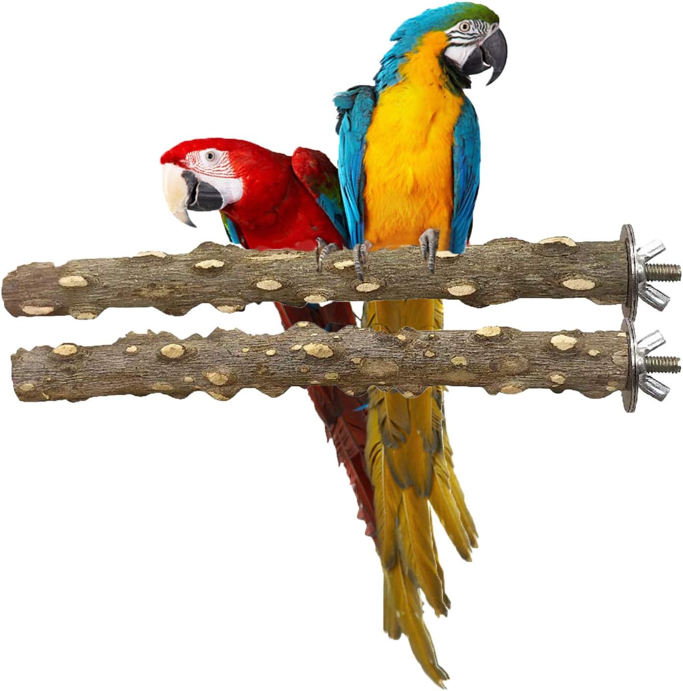Bird Cage Perch, Natural Prickly Wood Parrot Perch Paw Grinding Stick for Parakeets Cockatiel Canary Stand Set of 2