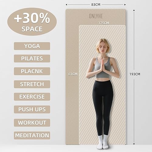 Miniatura 2 de Tapete de yoga extra largo y ancho para hombres y mujeres altos, 2.992 x 1.283 x 0.276 in, TPE de alta densidad antideslizante en ambos lados,