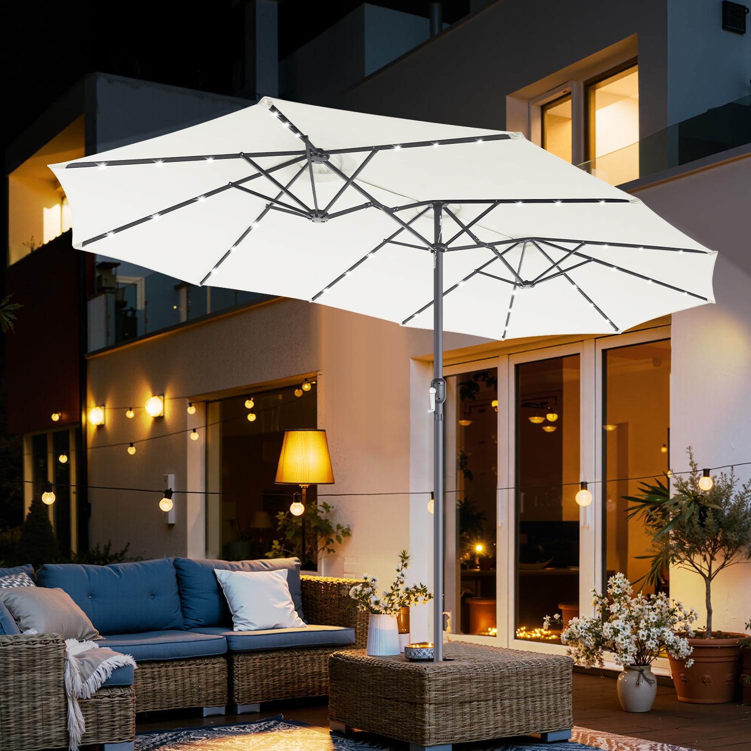 sonnenschirm,Balkonschirm,Gartenschirm mit Kurbel,ohne Ständer,UV Schutz 50+,windfest Kurbelschirm Sonnenschutz für Balkon Garten,Anthrazit,Beige