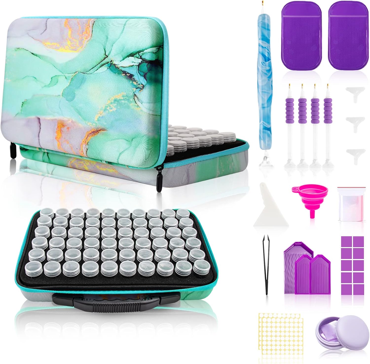 60 Slots Diamond Painting Storage Container, Diamond Painting Accessories Kit with Storage Case for Diamond Art Craft Jewelry Beads Rhinestones Organizer