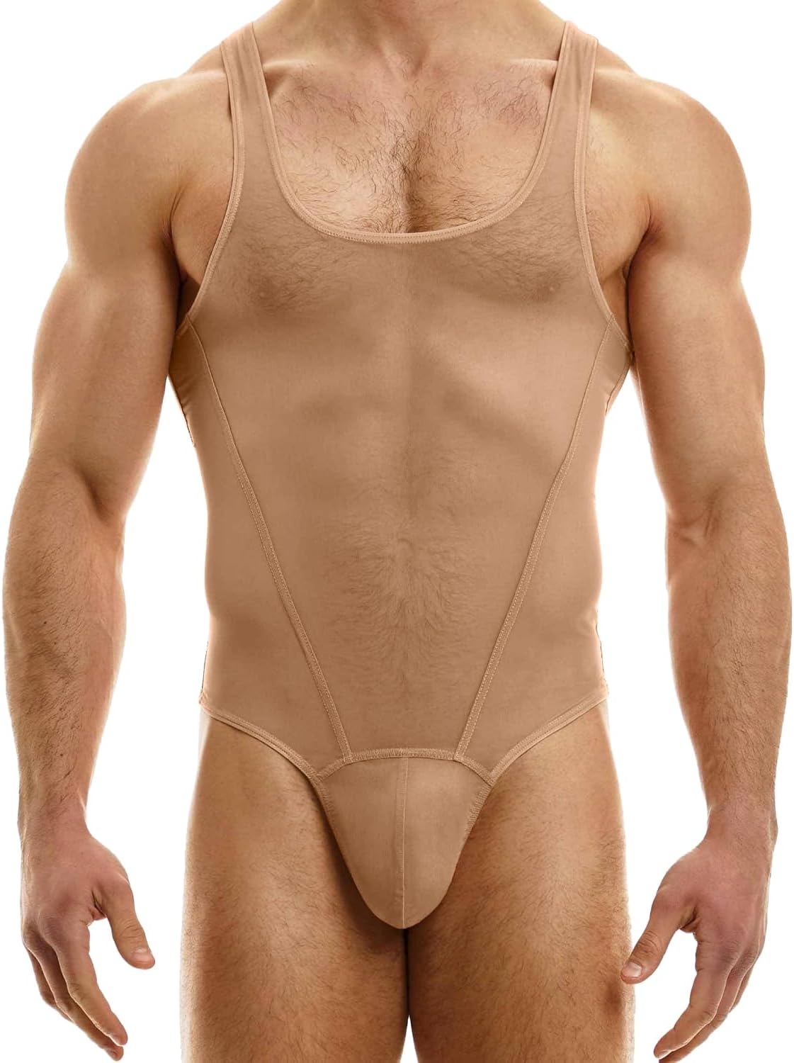 Men's Mesh Leotard Bodysuit Muscle Jumpsuits One Piece Sexy Thong Undershirts