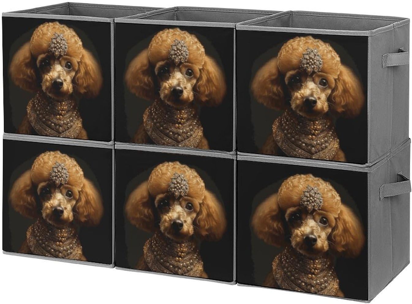 Poodle Puppy Storage Cubes Set of 6 Storage Bins with Handles Collapsible Storage Basket Fabric Storage Box for Shelves Large Closet Shelf Organizer for Organization 11 Inch