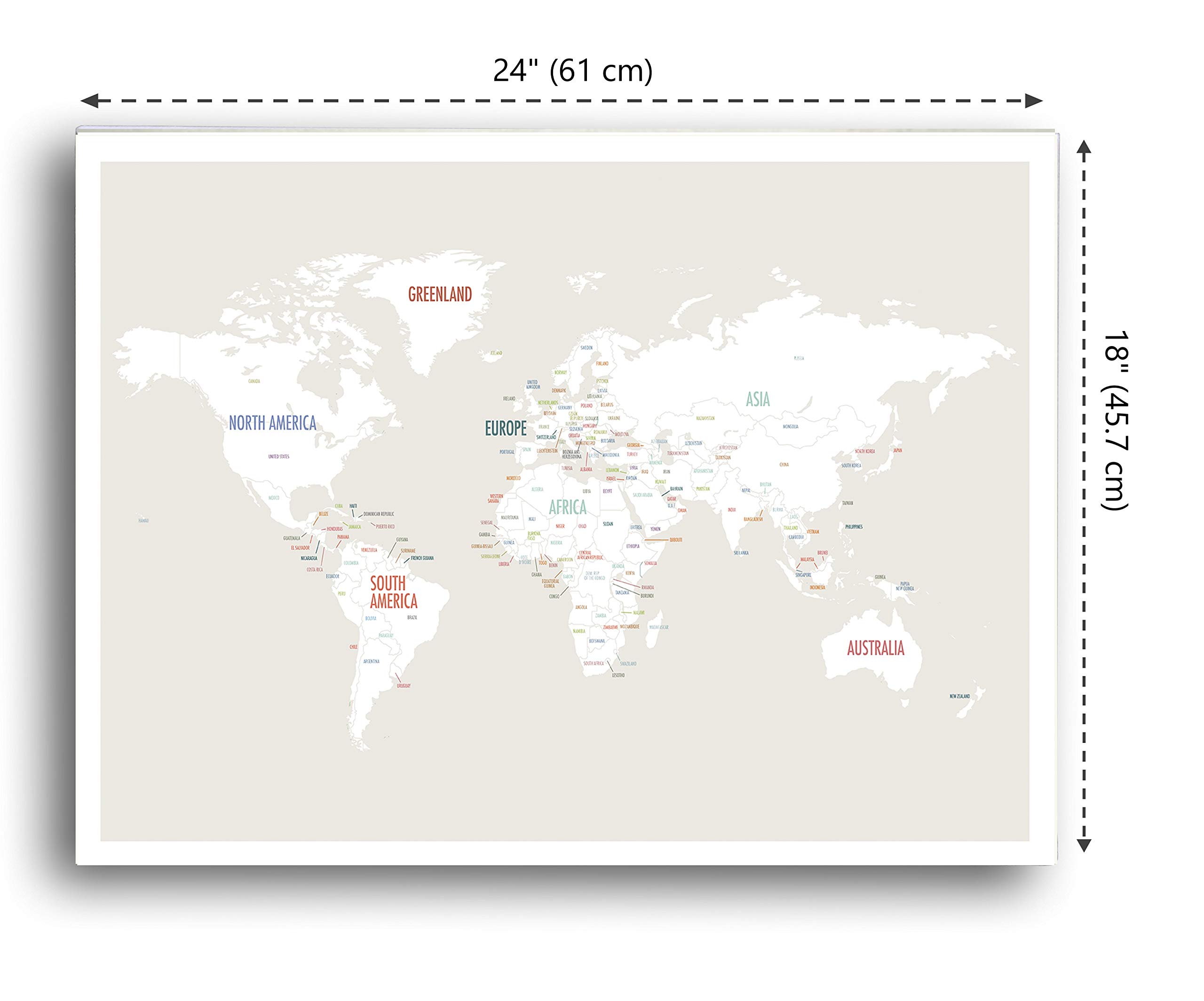World Map Wall Art Poster (24" x 18") Unframed Beige and White color