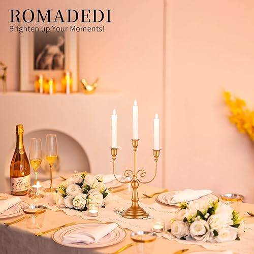 Miniatura 2 de Romadedi Candelabros dorados portavelas 3 brazos de 11.8 pulgadas, portavelas de boda para fiesta temática, centro de mesa, decoración de comedor,