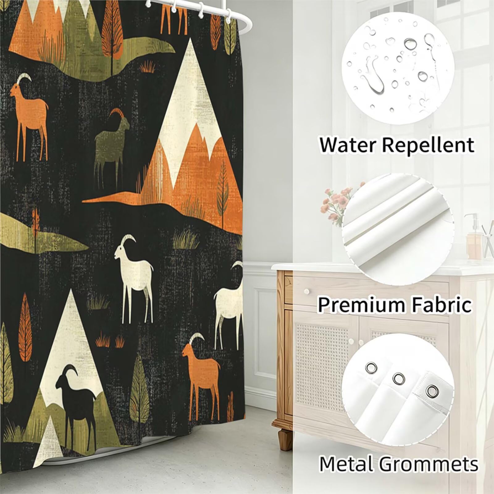 colore senape Tenda Doccia 230x180cm, Tenda per Doccia Tessuto Poliestere Impermeabile Asciugatura Rapida con 12 Anelli, Tende Finestra Bagno e Vasca Pieghevole Shower Curtain animale J-416