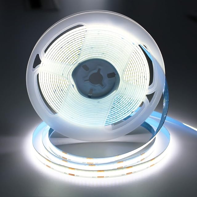 Striscia LED COB 5 Metri Bianco Freddo, 12V Strisce LED CRI93+ | Larghezza 8mm Striscia Luminosa LED Tagliabile Flessibile per TV Cucina Camera Da Letto Decorazione (senza Alimentatore)