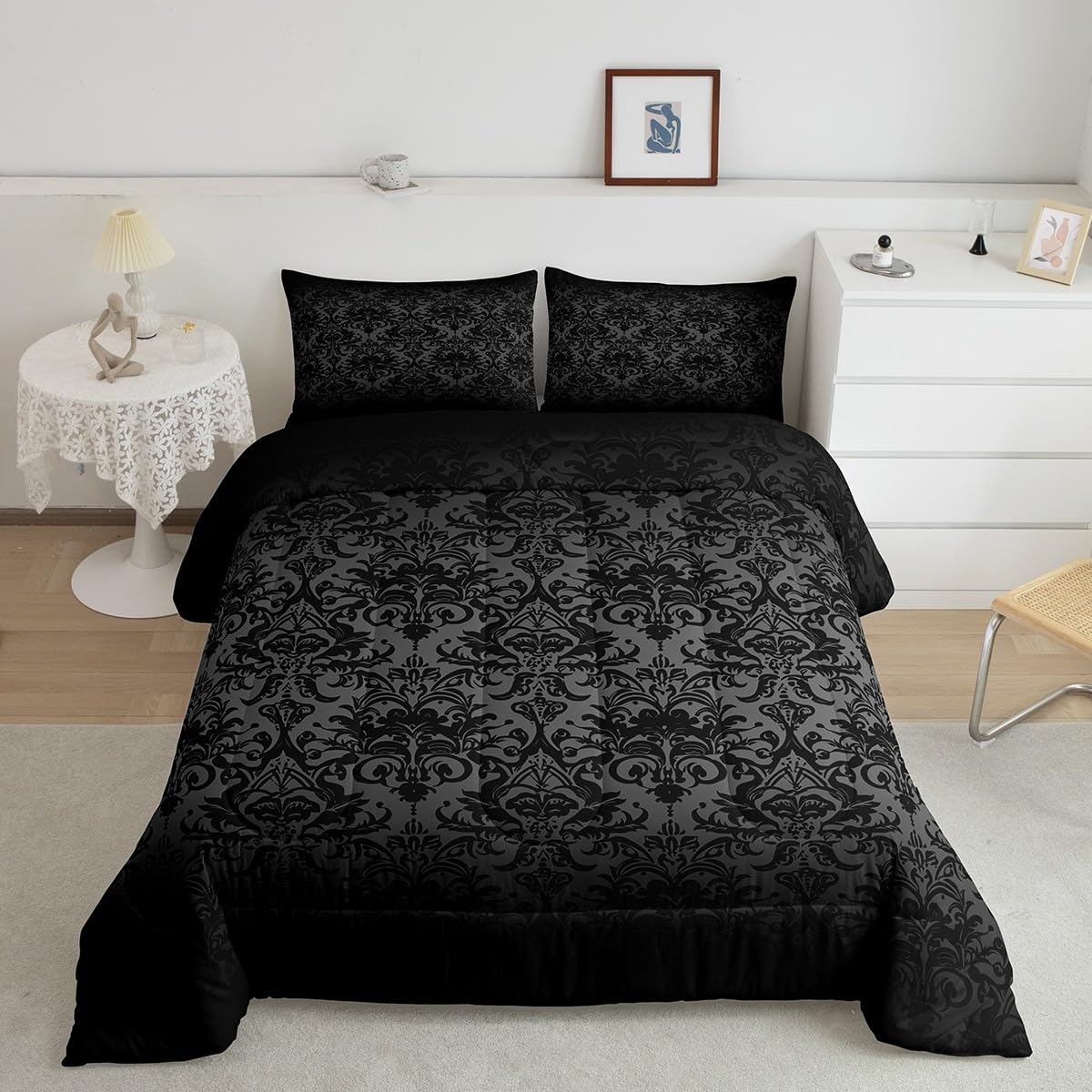 Edredón negro queen jacquard ultra suave Feelyou para habitaciones infantiles frías