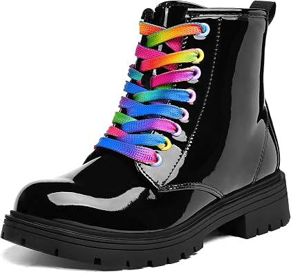 K KomForme Boys Girls Ankle Boots Lace Up Side Zipper Waterproof Combat Shoes Toddler/Little Kid/Big Kid