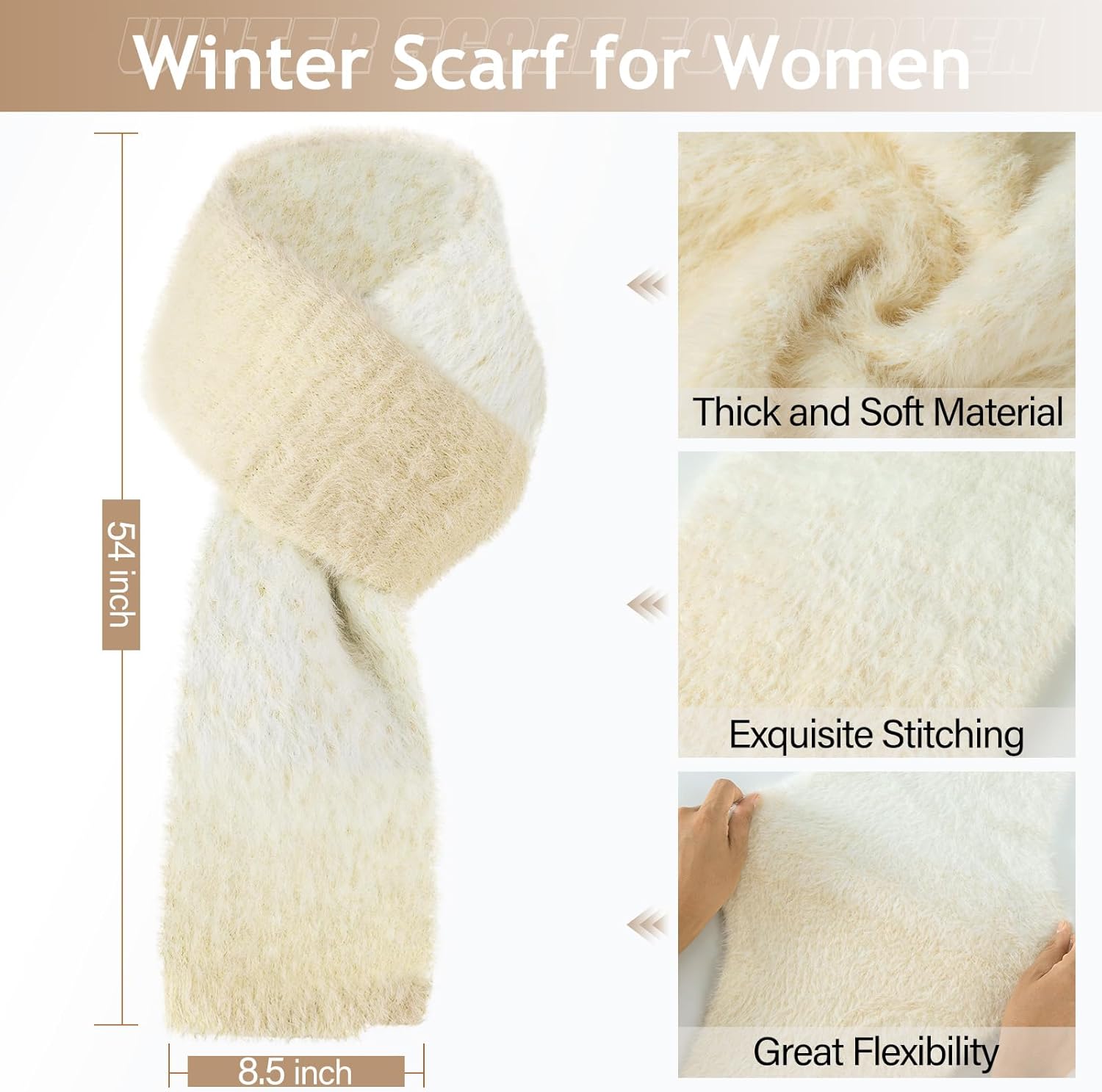 Winter Beanie Hat Scarf Gloves Set for Women, Warm Soft Knit Skull Cap Long Scarf Touchscreen Gloves 3 in 1 Set for Women/Men - Image 5