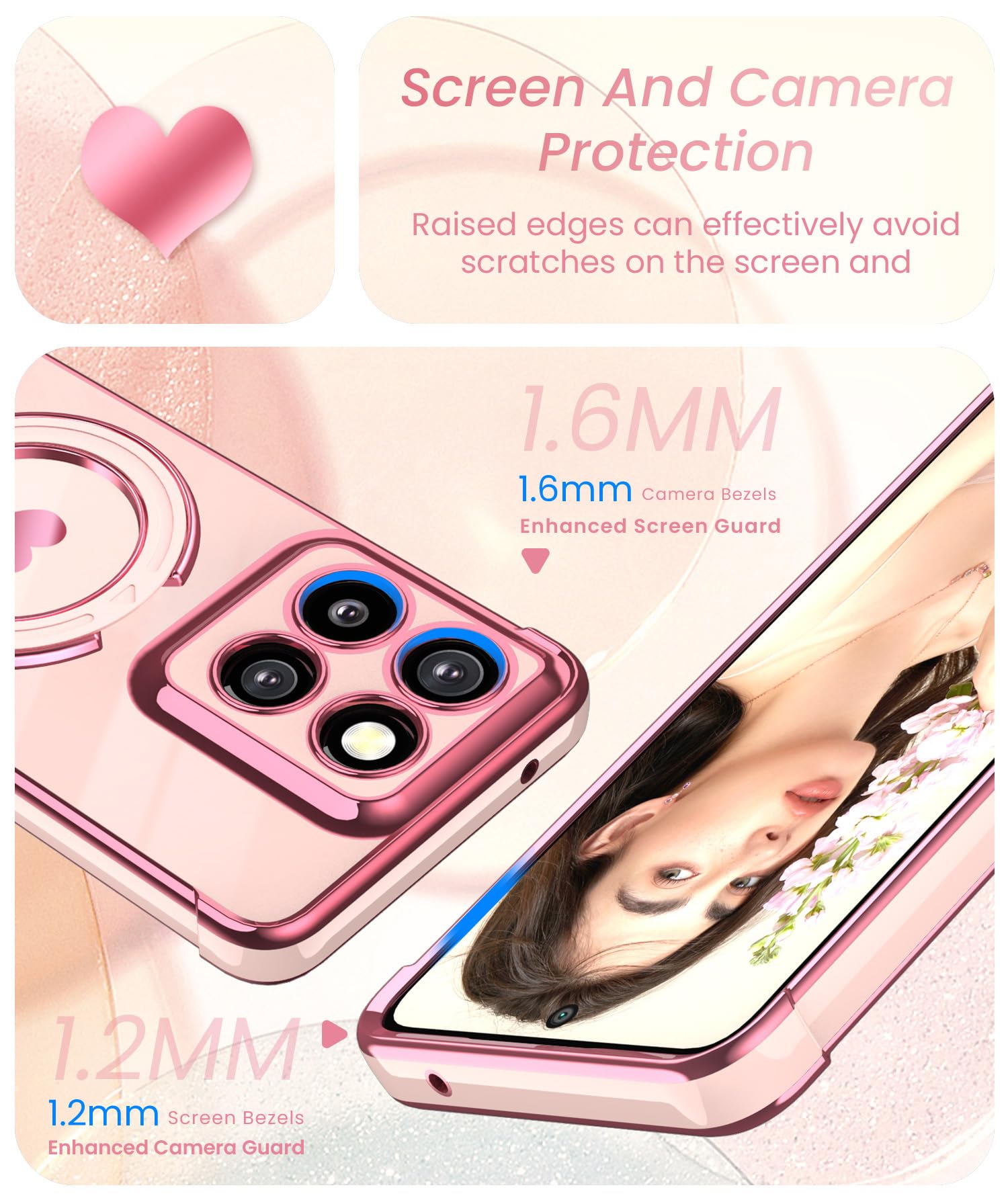 Funda para Motorola Moto G Stylus 5G 2025 con protector de pantalla de cristal: funda chapada en oro con patrón de corazón, funda de TPU suave a prueba de golpes, protección completa de la