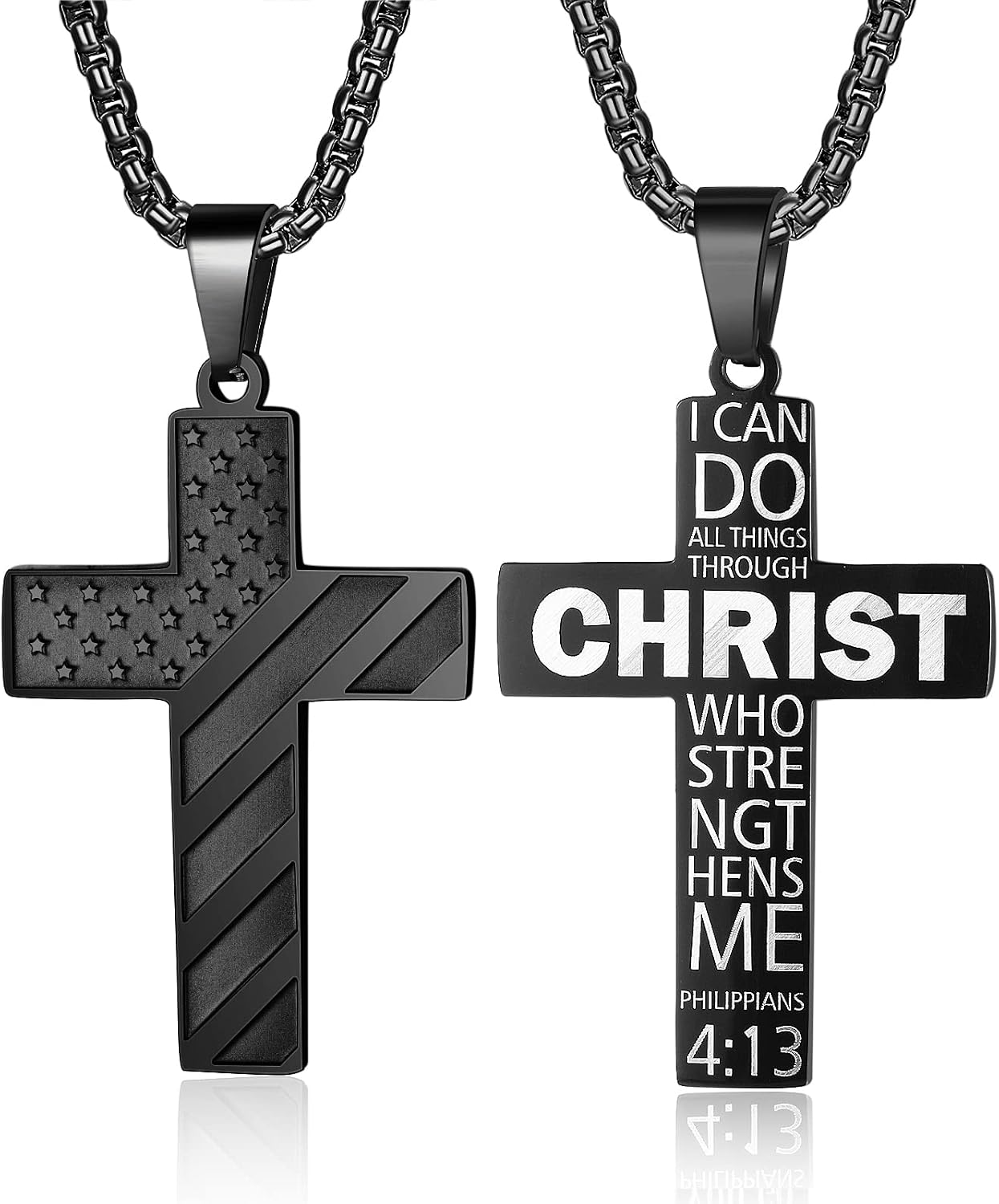 ZRAY American Flag Cross Necklace for Men Stainless Steel Chain 24inch Bible Verse Pendant Patriotic Jewelry Inspirational Christian Gift for Men