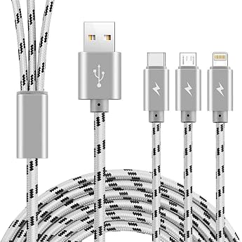Long Multi USB Cable [3M] Charging Cable 3-in-1 Fast Charging Cable for iPhone/Samsung Galaxy With iP/Type/C/Micro USB for iPhone 18/17/16/15/14/13/Samsung Galaxy/Huawei/LG/Pixel/PS Grey