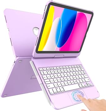 TaIYanG Touch for iPad A16/10th Case with Keyboard 11" 2025, 10.9" 2022 Multi-Touch Trackpad, 360 Rotatable, Thin & Light, with Pencil Holder for iPad A16 11th/10th Gen, Purple