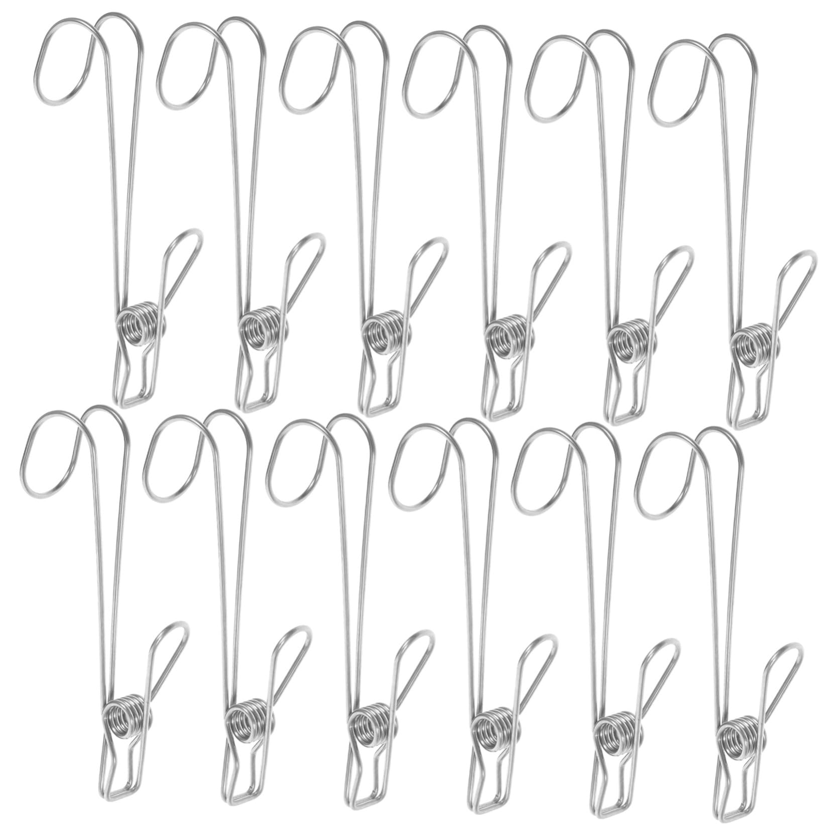 HOOTNEE ステンレス製長尾クリップ 多目的衣類クリップ 滑り止め機能付 家庭用衣類クランプ 12個セット キッチン 浴室 オフィス用収納アクセサリー