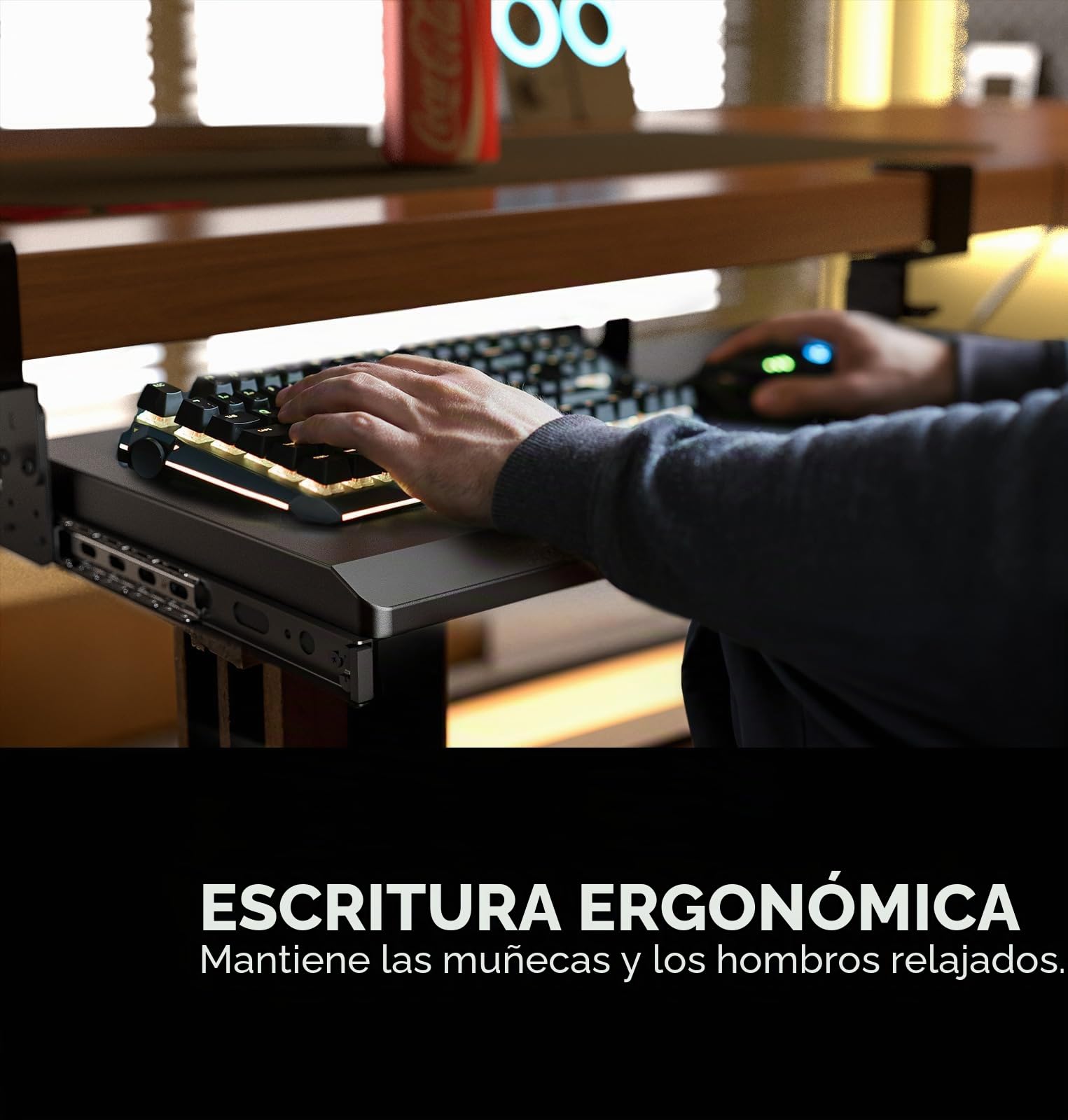 Bandeja extraíble para teclado debajo del escritorio con sistema de montaje de abrazadera C extrarresistente, 27.3 (82.5 cm incluyendo abrazaderas) x cajón de computadora de plataforma deslizante