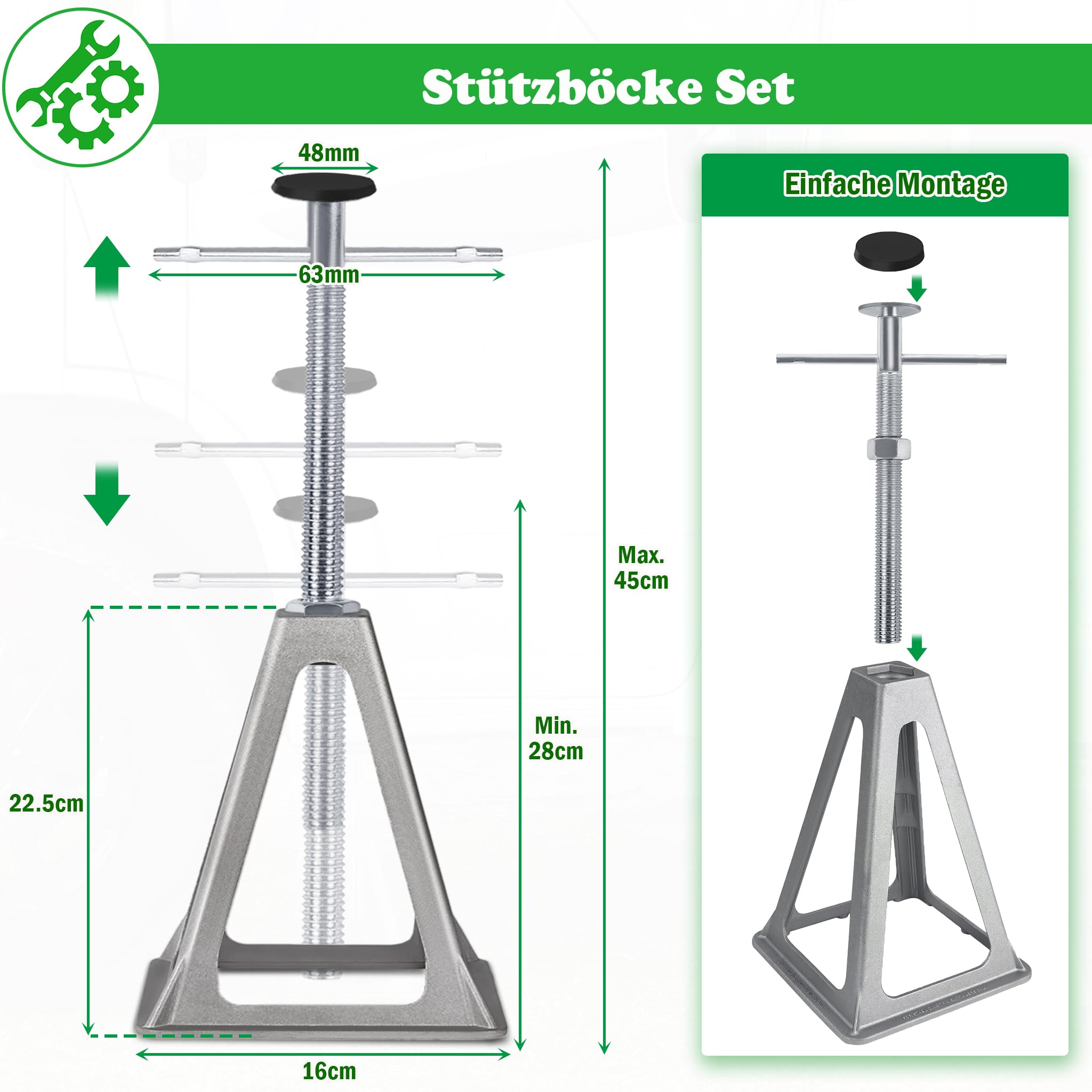 SUBTLETY Aluminium Stützböcke Set Manuelles Auto Tretlager 28-43cm Höhenverstellbar Unterstellböcke Alu Hebebühnen mit Griff Wohnmobil Ständer Belast bis 1T Wohnwagen für KFZ Anhängern (4 Stück)