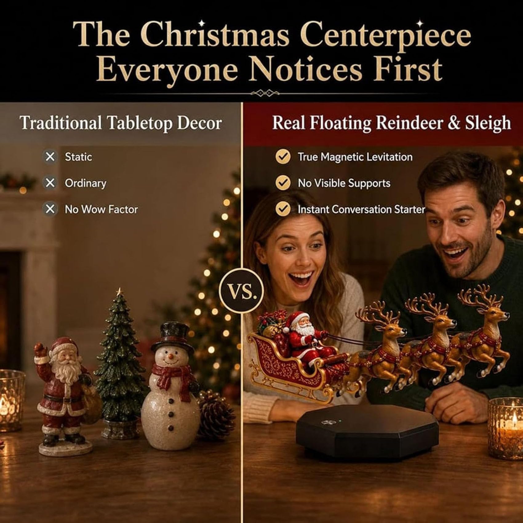 Decorazione natalizia con slitta di Babbo Natale a levitazione magnetica