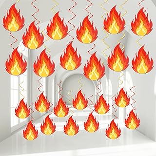 60PCS Fire Decoration Firefighter Birthday Party Decorations Fire Truck Hanging Swirls Firetruck Birthday Flame Decor Fireman Theme Party Supplies Firefighter Rescue School Home Office Celling Decor