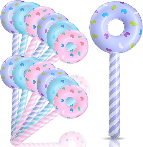 Miniatura 8 de Jenaai 12 piezas de decoración de fiesta de cumpleaños de Candyland, donas inflables de 33 pulgadas, piruletas grandes inflables de caramelo, globo