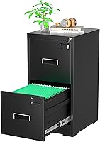 Vista 1 de Greenvelly Archivador Vertical de 18" D, Gabinete de 2 Cajones con Cerradura para Oficina en Casa, Metal Negro para Colgar Carpetas