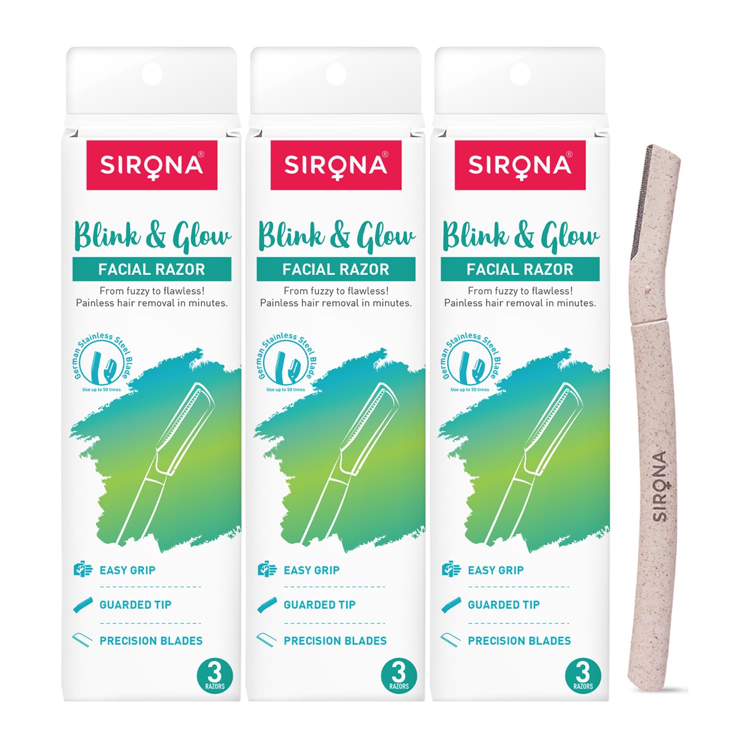 Sirona Reusable Face Razor for Women Facial Hair- 9 Razors | Painless Facial Hair Removal | Eyebrow Shaper | For Eyebrows, Upper Lip, Forehead, Peach Fuzz, Chin and Sideburns | Dermaplaning Tool