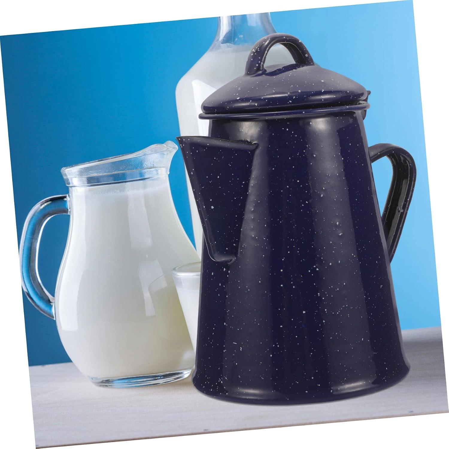 Enamel Coffee Pot Handle 1.5L Capacity Blue Design Sturdy Enameled Steel for Camping and Household Use