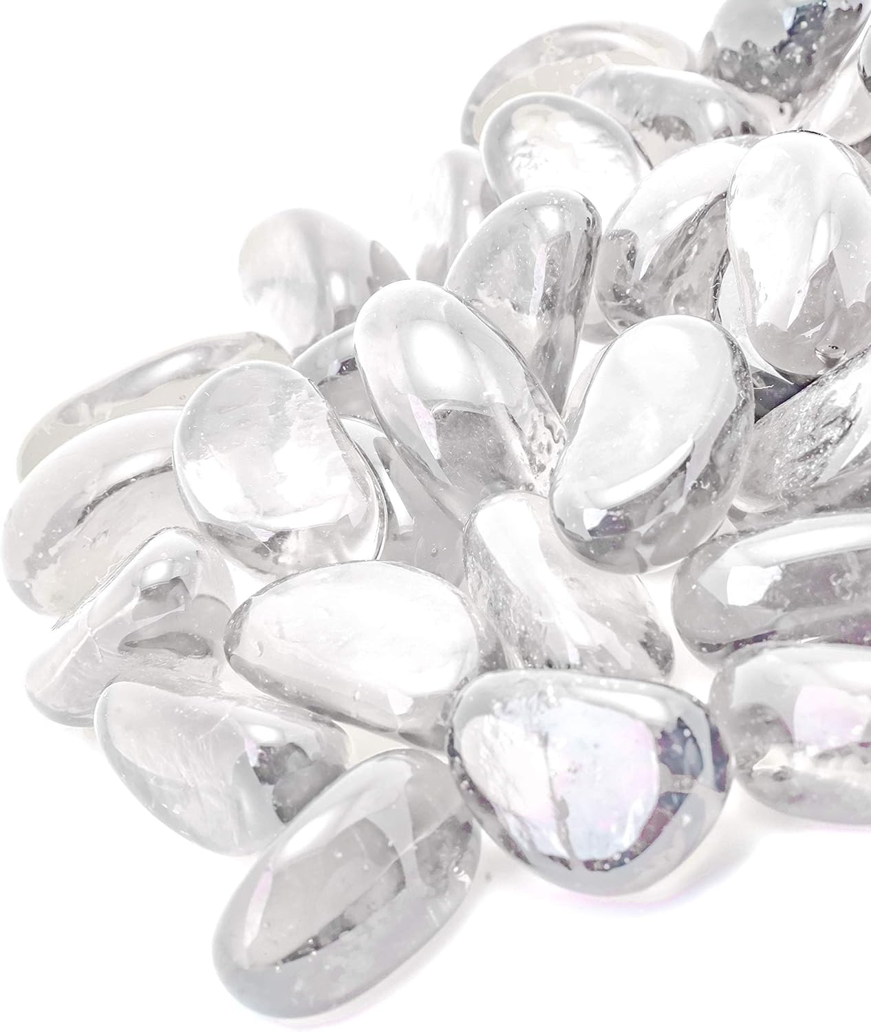 Mazatzal 10 Pounds Fire Glass Beads Pebbles Stones Reflective Oval Rocks for Natural or Propane Fire Pit, Fireplace and Outdoor Decorative, Clear