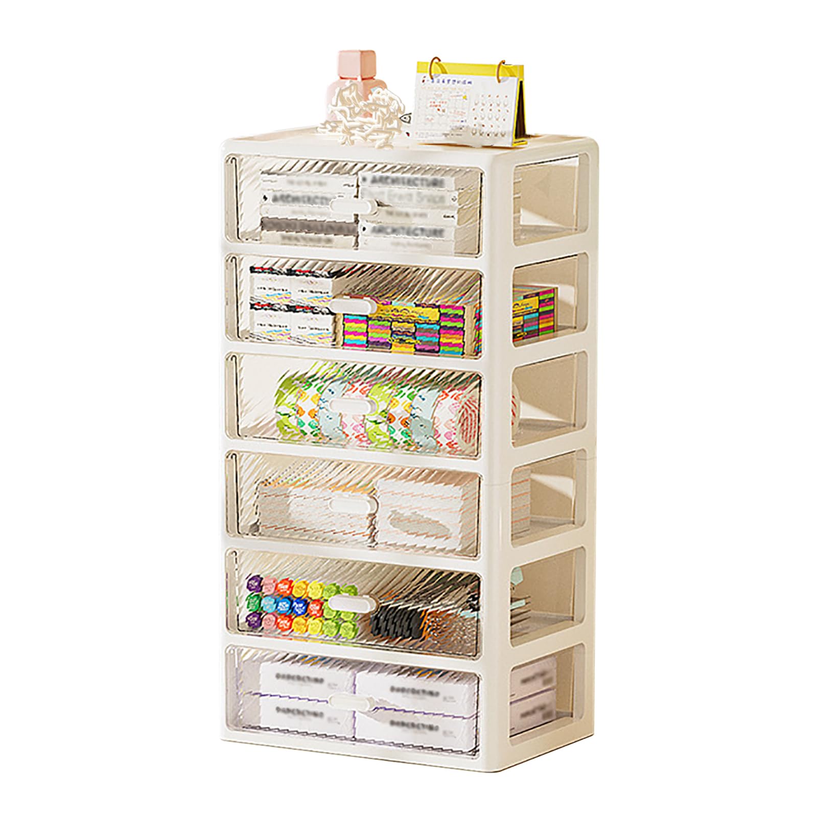 Cassettiera compatta in plastica a 6 strati con cassetti trasparenti, per scrivania verticale per artigianato e articoli per la casa, design scorrevole liscio