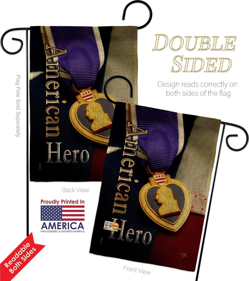 Service Purple Heart Hero Burlap Garden Flag Armed Forces All Branches Support Honor United State American Military Veteran Official Small Gift Yard House Banner Double-Sided Made In USA 13 X 18.5
