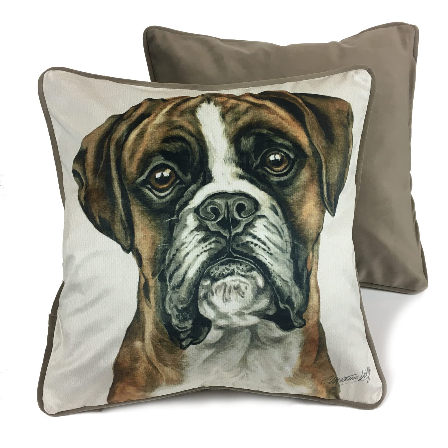 WaggyDogz Red Boxer Luxury Dog Cushion/Pillow by Christine Varley (CUS-UK268)