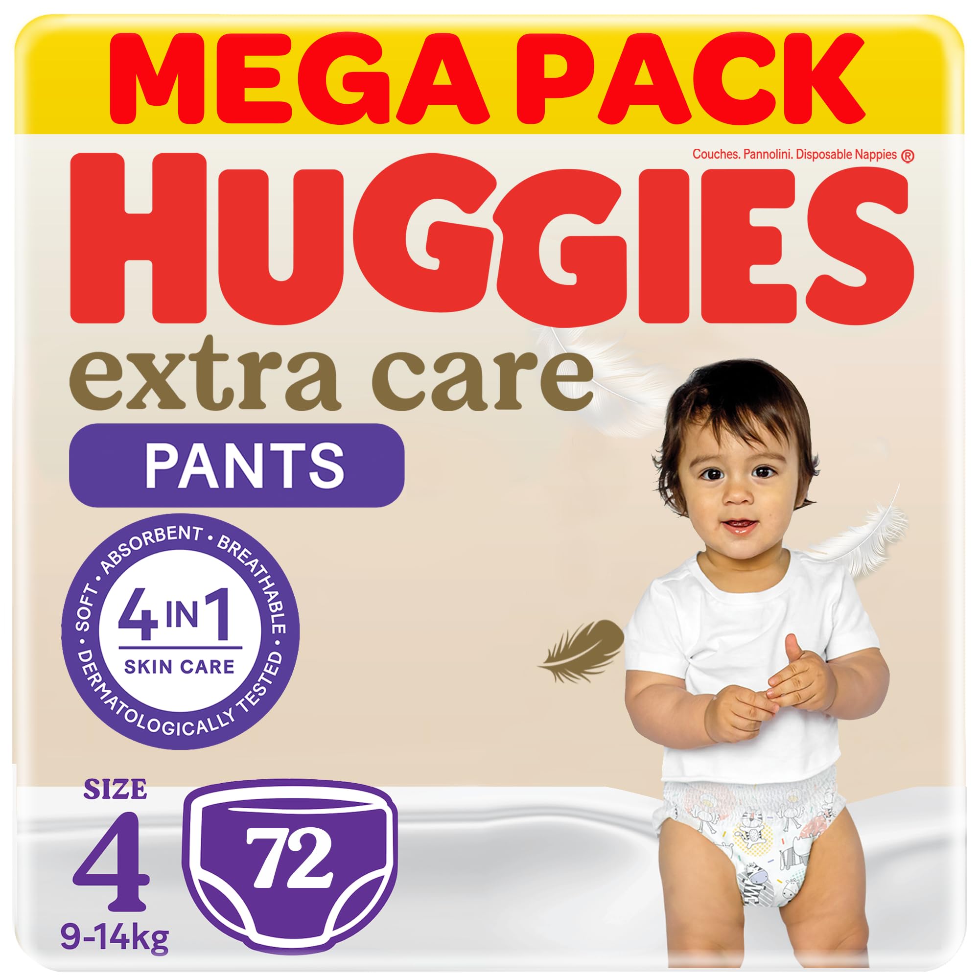 Huggies Extra Care Baby Culottes, Size 4 (9-14 kg), Mega Pack, 72 Diaper Pants