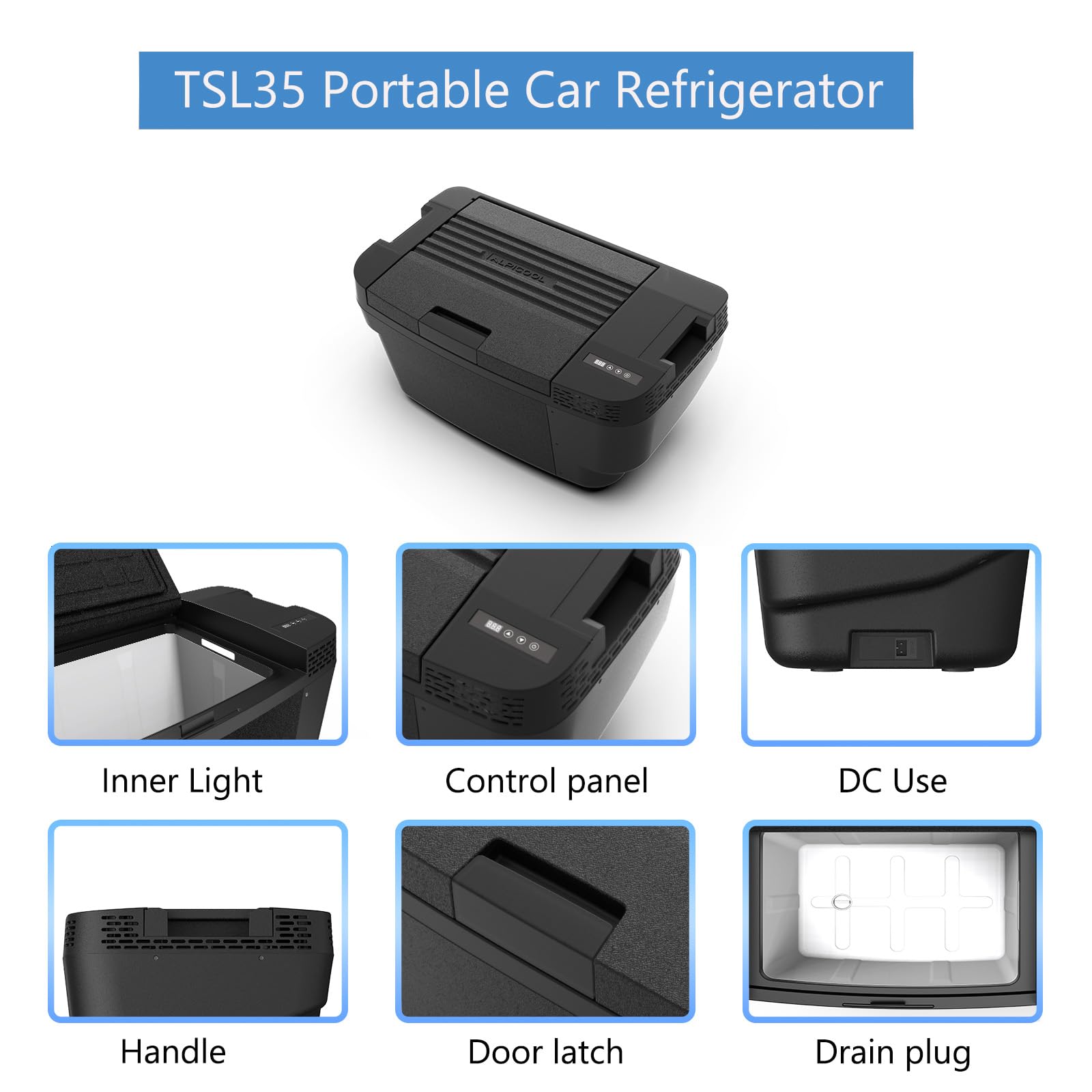 Alpicool TSL35 35 Litri Frigoriferi Portatile Elettrico Frigorifero per Auto Congelatore 12V 24V DC/AC Mini Frigo per Viaggio, Picnic, Campeggio Uso Esterno, da -20℃ a 20℃