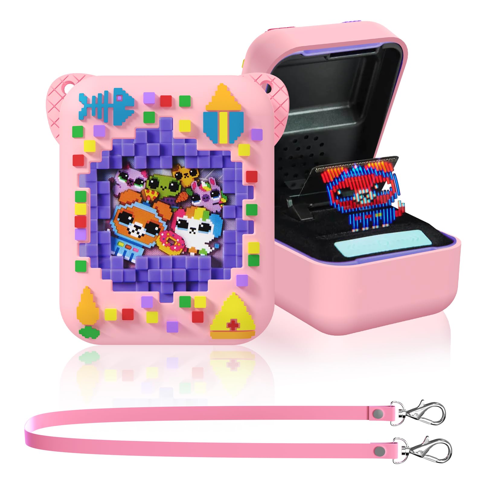 Schutzhülle für Bitzee Interactive Toy Digital Pet, Schutzhülle mit Lebensmitteldruck, Kompatibel mit der Zubehör des Bitzee Interactive Toy Digital Pet, Mit Lanyard (Rosa)