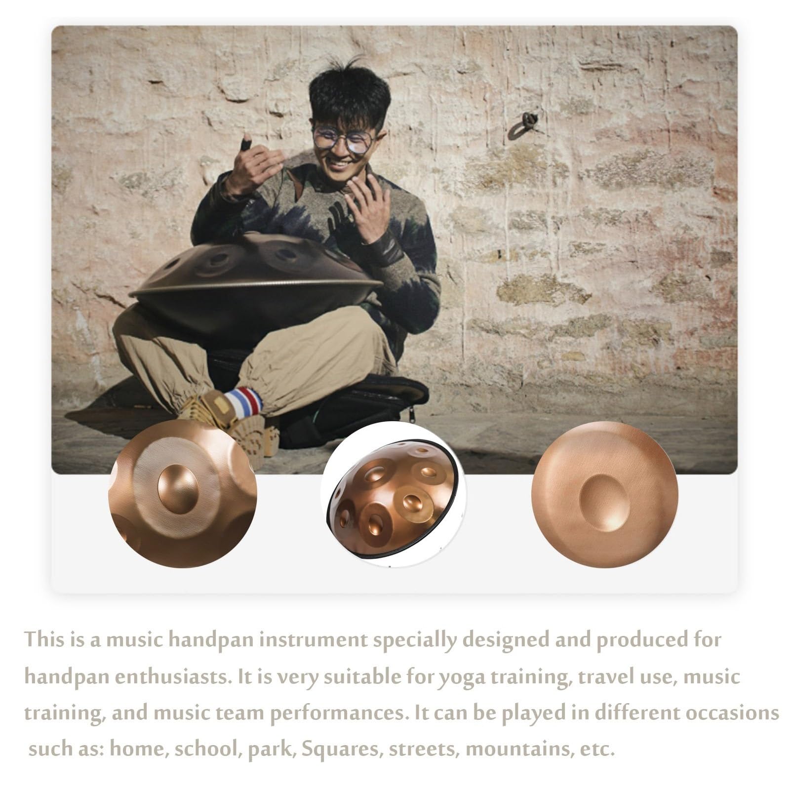 22-calowy złoty bęben Handpan dla dorosłych, stalowy, mosiężny, koncertowy, 10-nutowy instrument bębenkowy w tonacji d-moll ze stojakiem, miękki pokrowiec na Handpan, 12 nut (kolor: 432 Hz, rozmiar: