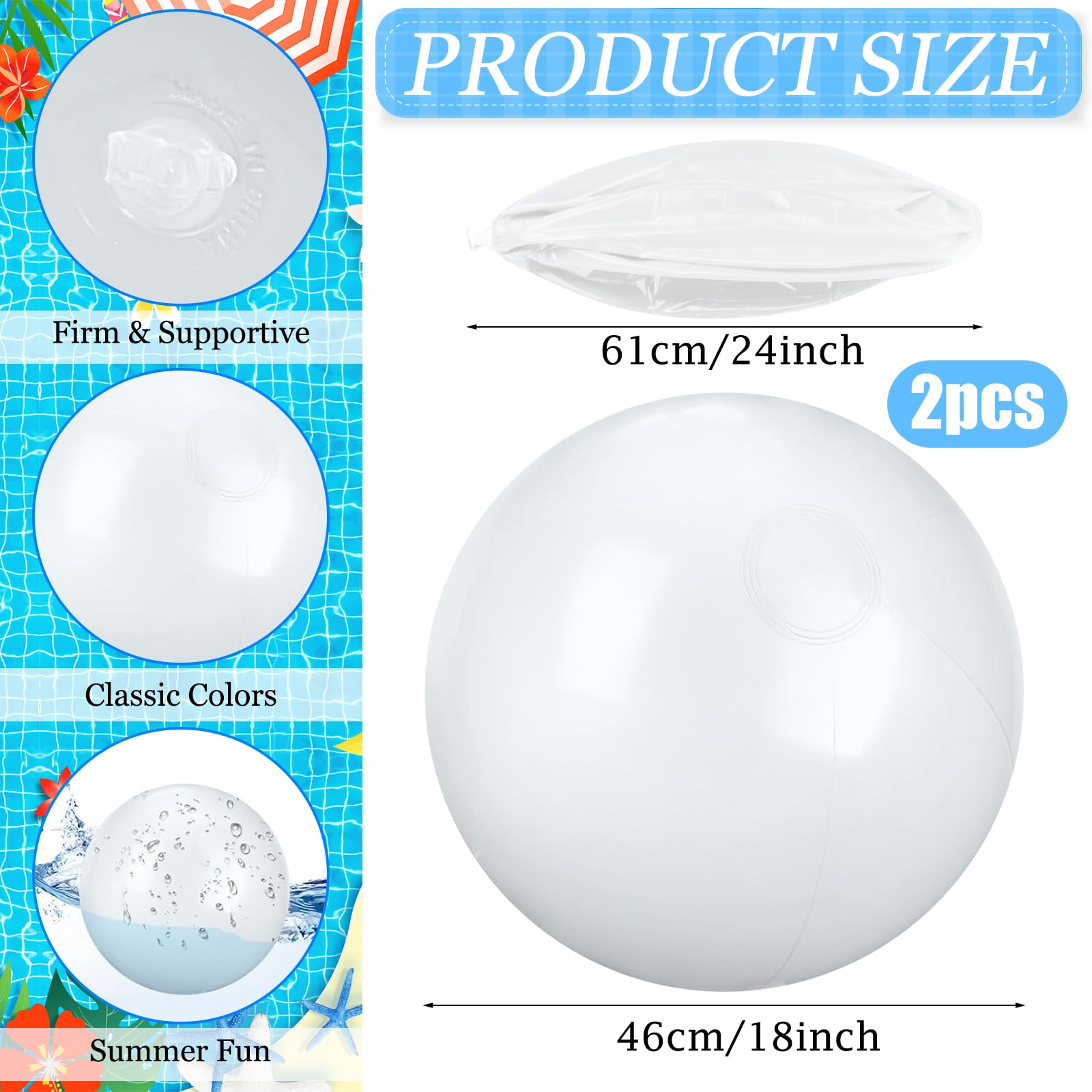 2 pelotas de playa hinchables de 61 cm de PVC, grandes pelotas de playa inflables para piscina, playa, fiesta en el jardín y verano — view 2