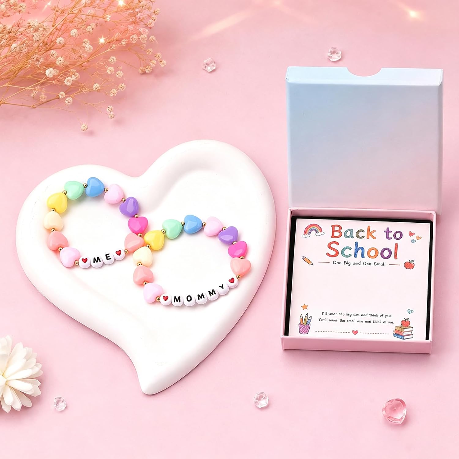 Back to School Bracelets Matching Heart Mommy & Me Bracelet Set image 2