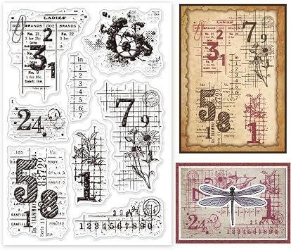 GLOBLELAND Vintage Numbers Background Clear Stamps Retro Daisy Transparent Stamp Stains Background Silicone Stamps Seal for DIY Scrapbooking and Card Making Paper Craft Decor