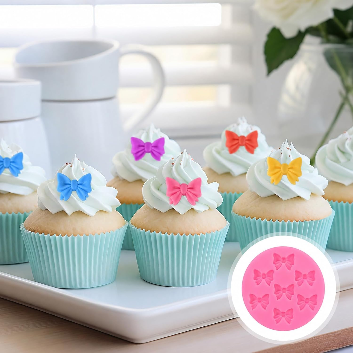 Qianyu 4pcs Bows Silicone Mould Mini Bows Chocolate Molds Bow Fondant Sugar Mold Cute Silicone SugaFondant Mold Craft Mould Pudding Decoration for Cupcake Cake Candy Chocolate Sugarcraft(shape 2)